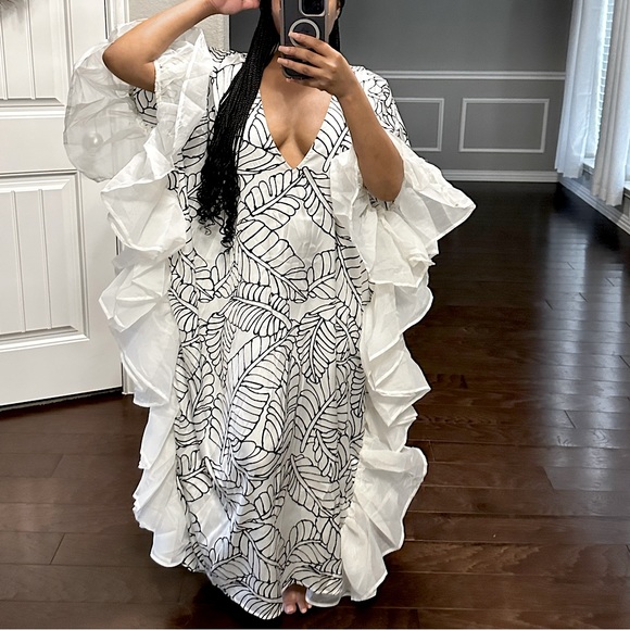 Fe Noel Kaftan- Palm Leaf Print Ruffle Trim Cover Up Dress- Fe Noel x Target - Picture 4 of 14